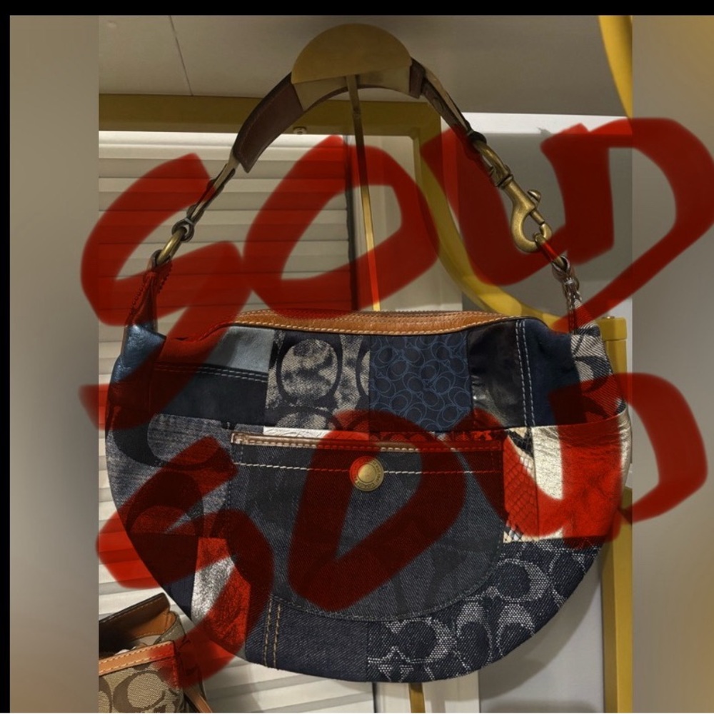 Coach Patchwork Shoulder Bag - Blue and Brown